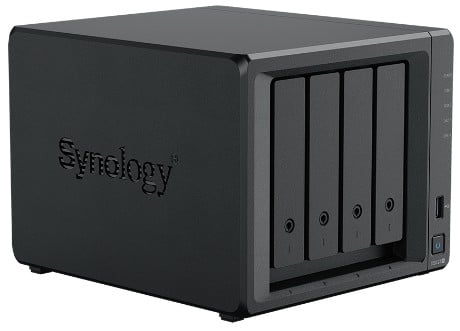 [DS423+] Synology 4-bay Plus series model with Intel Celeron J4125 quad-core processor, 2 GB non-ECC DDR4 onboard, expandable up to 6 GB, Built-in 2 x 1GbE RJ-45 LAN ports and 2 x USB 3.2 ports , 2 x M.2 2280 NVMe slots