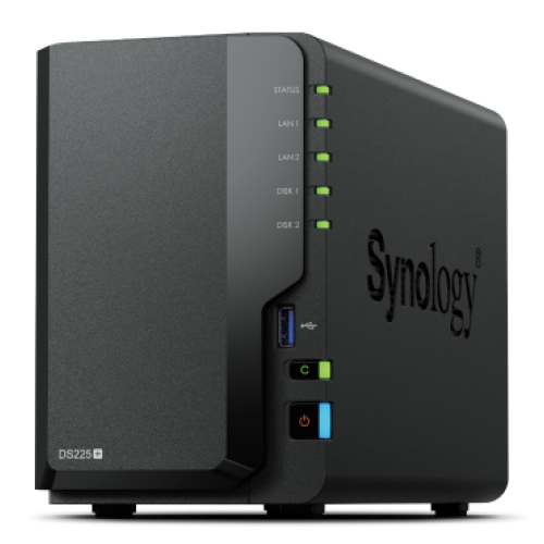 [DS225+] Synology 2-bay Plus series model  with Intel Celeron J4125 quad-core, 2 GB non-ECC DDR4 SODIMM by default, Built-in 1 x 2.5GbE and 1 x 1GbE RJ-45 LAN port