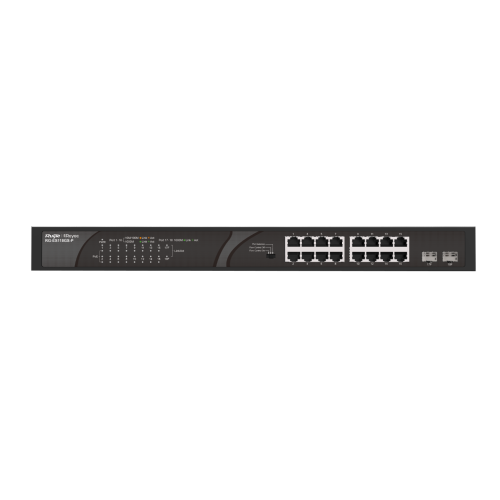 [RG-ES118GS-P] Ruijie Switch 16 x 1000M copper ports and 2 x 1000M uplink SFP combo ports: 16 ports for PoE/PoE+, with the maximum PoE power up to 247 W; unmanaged switch